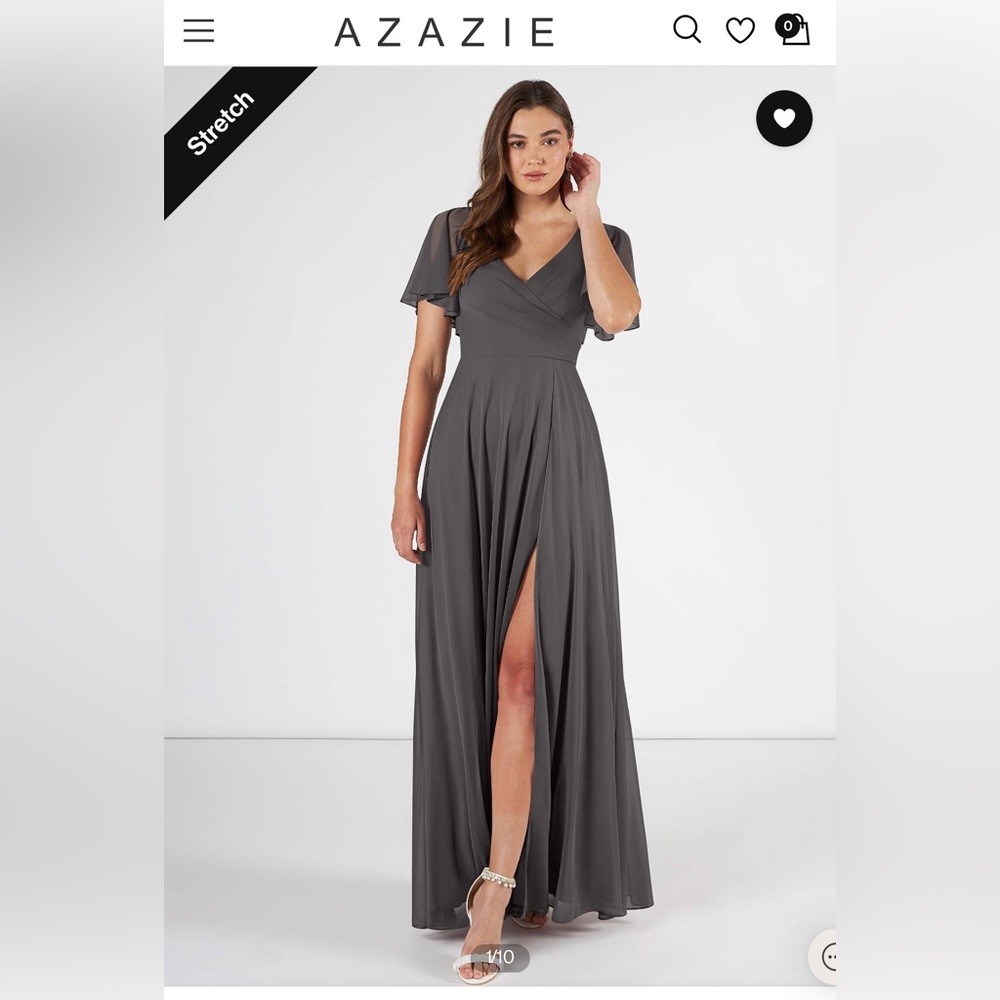 Azazie Induh A-Line Flutter V-Neck Mesh Floor-Len… - image 1
